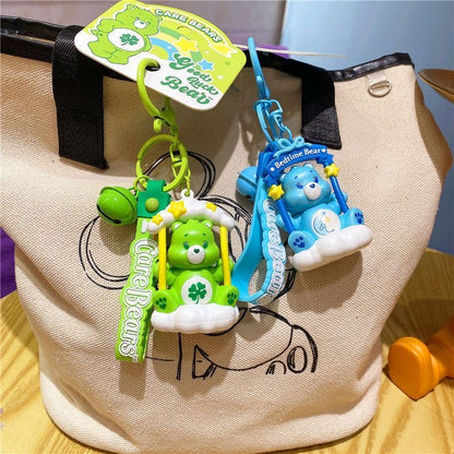 Pastel Swing Cartoon Bear Phonechain with Bell & Cloud Decor, Cute Doll Pendant Bag Accessory