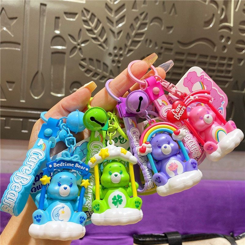Pastel Swing Cartoon Bear Phonechain with Bell & Cloud Decor, Cute Doll Pendant Bag Accessory