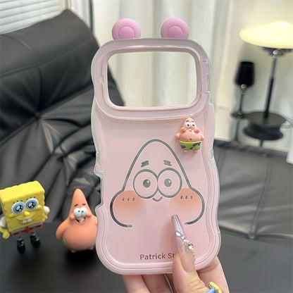 Divertida Carcasa de Teléfono de Bob Esponja, Calamardo y Patricio con Tapa de Espejo Abatible