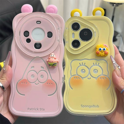 Divertida Carcasa de Teléfono de Bob Esponja, Calamardo y Patricio con Tapa de Espejo Abatible
