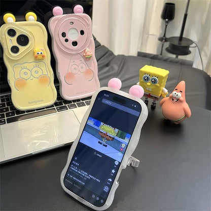 Divertida Carcasa de Teléfono de Bob Esponja, Calamardo y Patricio con Tapa de Espejo Abatible