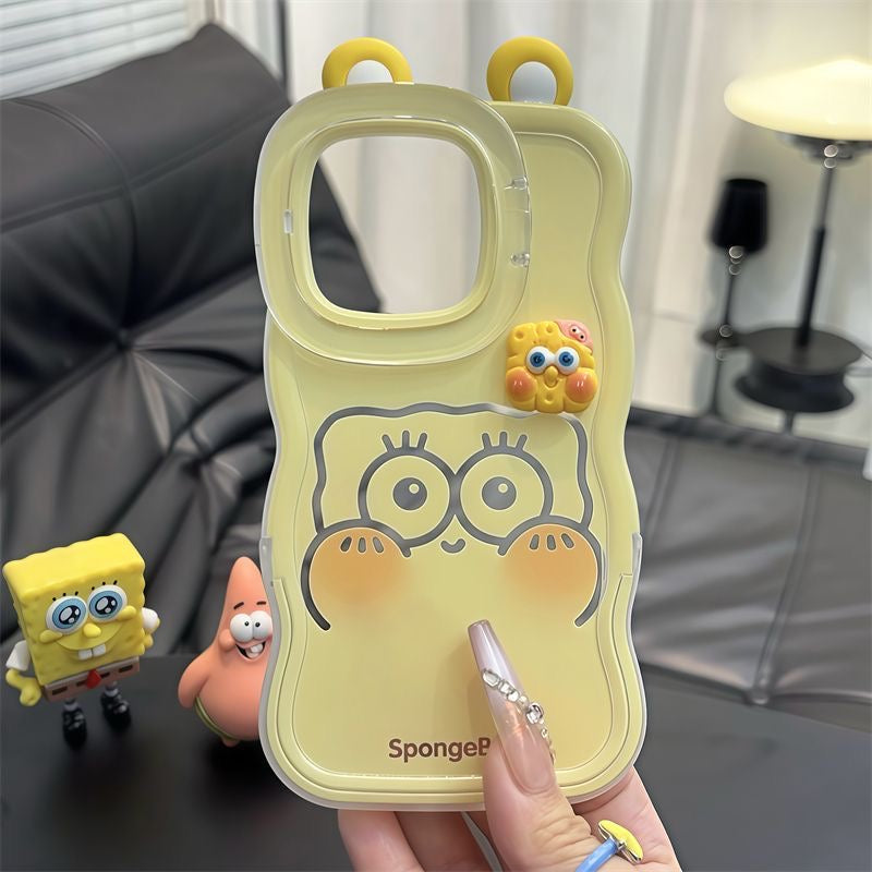 Divertida Carcasa de Teléfono de Bob Esponja, Calamardo y Patricio con Tapa de Espejo Abatible