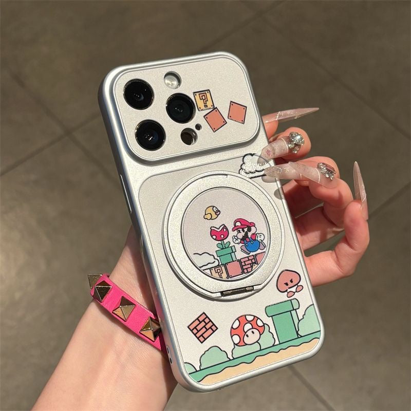 Funda Estética Bicolor Pastel para Teléfono con Anillo de Rotación 360°, Funda Protectora Suave Anticaída para iPhone con Texto Goodmood Todo Estará Bien