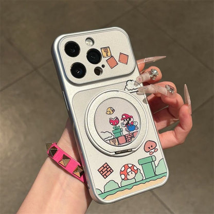 Funda Estética Bicolor Pastel para Teléfono con Anillo de Rotación 360°, Funda Protectora Suave Anticaída para iPhone con Texto Goodmood Todo Estará Bien