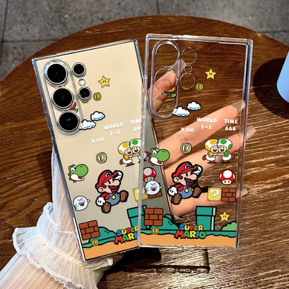 Retro Classic Pixel Adventure Game Pattern Clear Transparent Phone Case, Thin Lightweight Soft TPU Shell, Anti-Scratch Shockproof Drop Resistant Protective Case for Samsung Galaxy S Series Smartphones