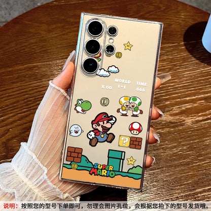 Retro Classic Pixel Adventure Game Pattern Clear Transparent Phone Case, Thin Lightweight Soft TPU Shell, Anti-Scratch Shockproof Drop Resistant Protective Case for Samsung Galaxy S Series Smartphones