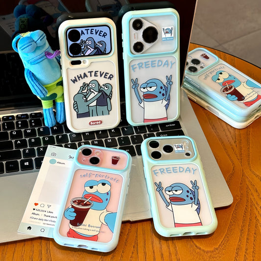 Two-tone Border Clear Bikini Bottom Phone Case, Funny Cartoon Blue Octopus Character Pattern, Full Camera Lens Cutout Shockproof Protective Cover For iPhone All Series