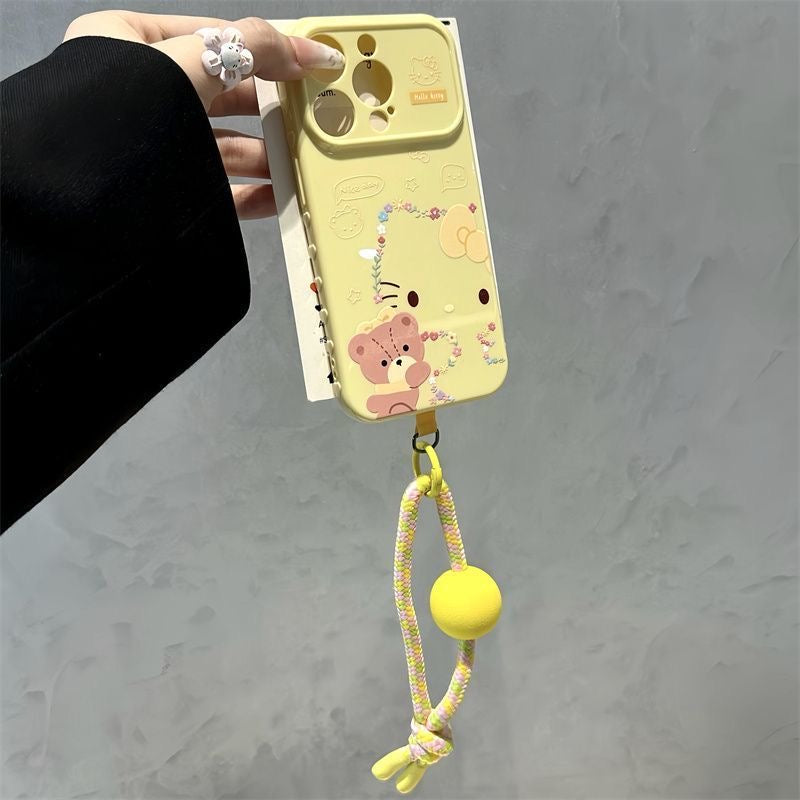 Funda de teléfono plegable con soporte 3D de sirena de pez de dibujos animados con cordón, bonita funda con soporte de personaje de Bob Esponja para iPhone, divertida funda protectora a prueba de golpes con figura estéreo