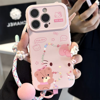 Funda de teléfono plegable con soporte 3D de sirena de pez de dibujos animados con cordón, bonita funda con soporte de personaje de Bob Esponja para iPhone, divertida funda protectora a prueba de golpes con figura estéreo