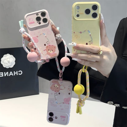 Funda de teléfono plegable con soporte 3D de sirena de pez de dibujos animados con cordón, bonita funda con soporte de personaje de Bob Esponja para iPhone, divertida funda protectora a prueba de golpes con figura estéreo