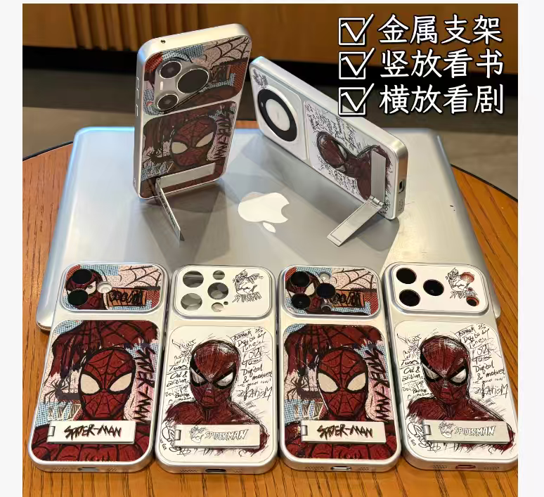 Graffiti Street Hero Spiderman Sketch Printed Phone Case, Electroplated Silver Frame, Fashion Trendy Graffiti Art Design Shell with Lens Cutout Protection