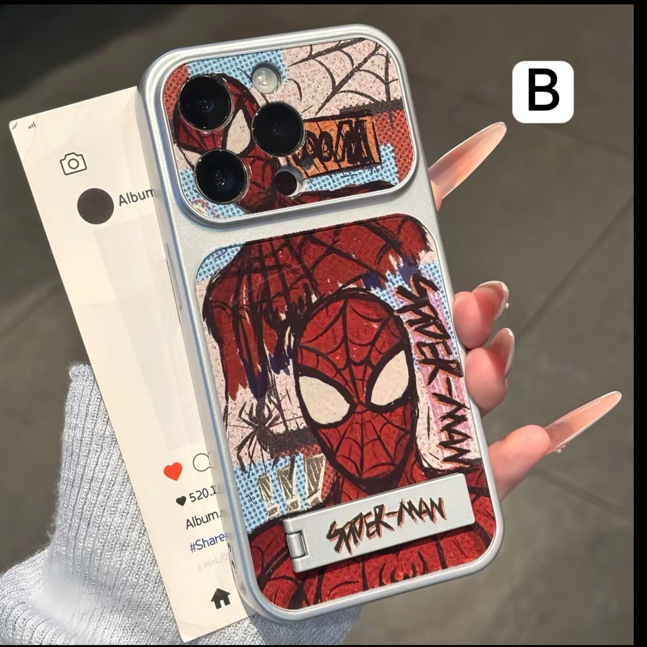 Graffiti Street Hero Spiderman Sketch Printed Phone Case, Electroplated Silver Frame, Fashion Trendy Graffiti Art Design Shell with Lens Cutout Protection