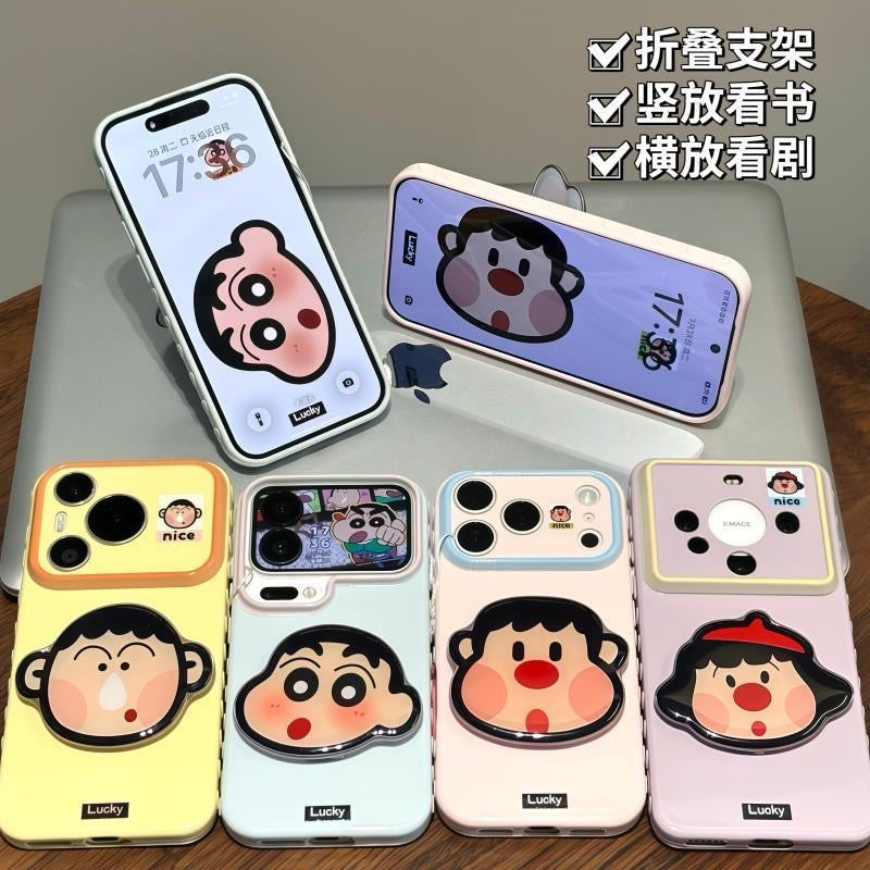 光沢のある可愛い漫画のスマホケース、360°回転磁気リングスタンド付き、ドナルドダック/グーフィー/プルート/ミッキー 耐衝撃保護ケース iPhone用