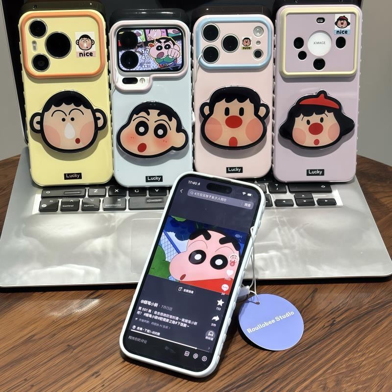 光沢のある可愛い漫画のスマホケース、360°回転磁気リングスタンド付き、ドナルドダック/グーフィー/プルート/ミッキー 耐衝撃保護ケース iPhone用