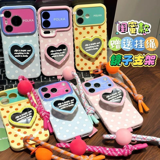 Color Block Frame Cute Round Face Print Phone Case With 3D Removable Stand Holder Shockproof TPU Cover For iPhone