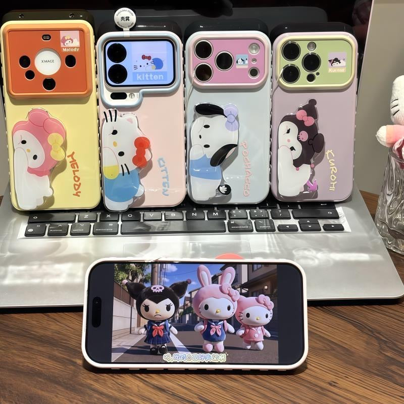 Cute Cartoon Figure Print Phone Case, 3D Raised Ornament, Large Window Lens Frame Shockproof Soft Phone Cover For Smartphones