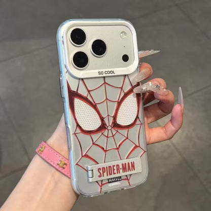 Retro Spiderman Web Line Print Shockproof Phone Case with Built-in Stand, Raised Full Lens Protective Cover