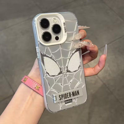 Retro Spiderman Web Line Print Shockproof Phone Case with Built-in Stand, Raised Full Lens Protective Cover