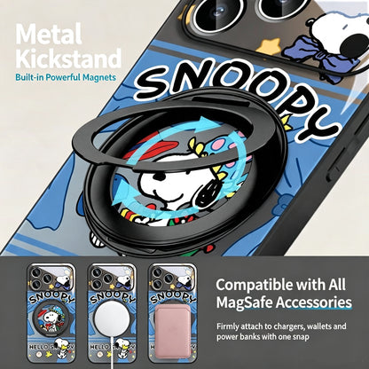 360° Rotatable Ring Kickstand Phone Case, MagSafe Magnetic Wireless Charging Cover with Cute Cartoon Pet Print, Full Camera Lens Protection Anti-Drop TPU Shell