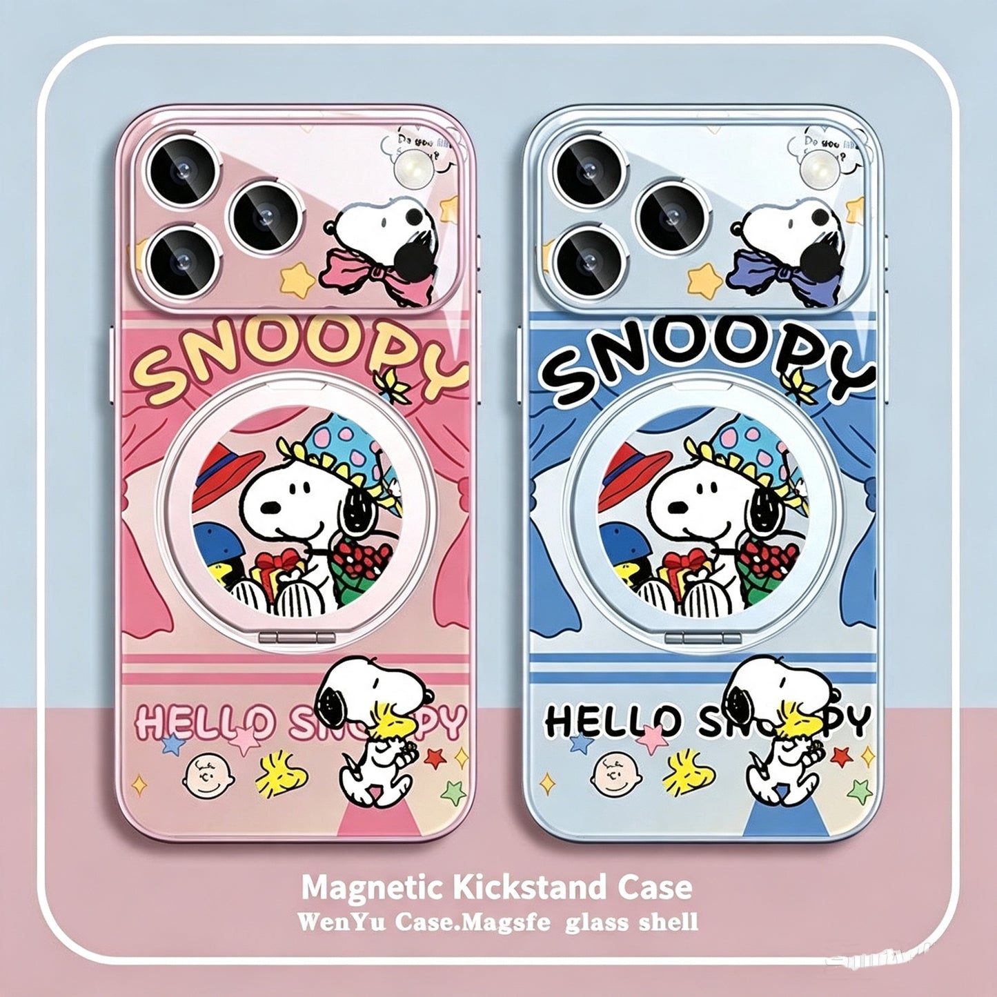 360° Rotatable Ring Kickstand Phone Case, MagSafe Magnetic Wireless Charging Cover with Cute Cartoon Pet Print, Full Camera Lens Protection Anti-Drop TPU Shell