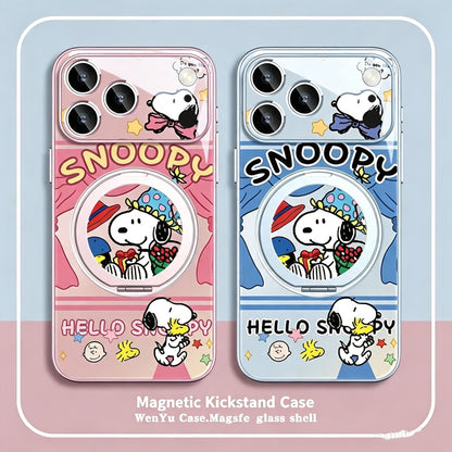 360° Rotatable Ring Kickstand Phone Case, MagSafe Magnetic Wireless Charging Cover with Cute Cartoon Pet Print, Full Camera Lens Protection Anti-Drop TPU Shell