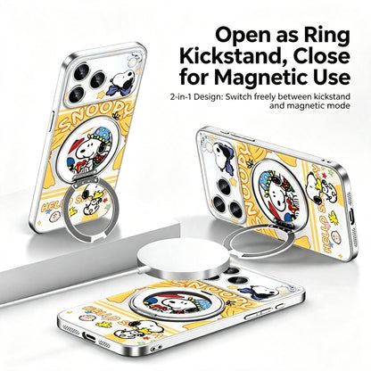 360° Rotatable Ring Kickstand Phone Case, MagSafe Magnetic Wireless Charging Cover with Cute Cartoon Pet Print, Full Camera Lens Protection Anti-Drop TPU Shell