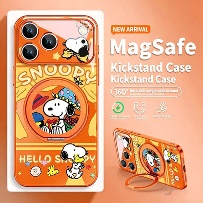 360° Rotatable Ring Kickstand Phone Case, MagSafe Magnetic Wireless Charging Cover with Cute Cartoon Pet Print, Full Camera Lens Protection Anti-Drop TPU Shell