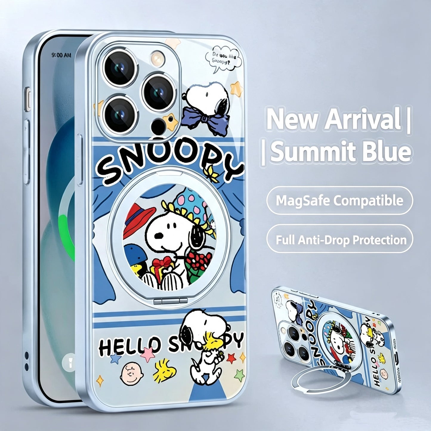 360° Rotatable Ring Kickstand Phone Case, MagSafe Magnetic Wireless Charging Cover with Cute Cartoon Pet Print, Full Camera Lens Protection Anti-Drop TPU Shell