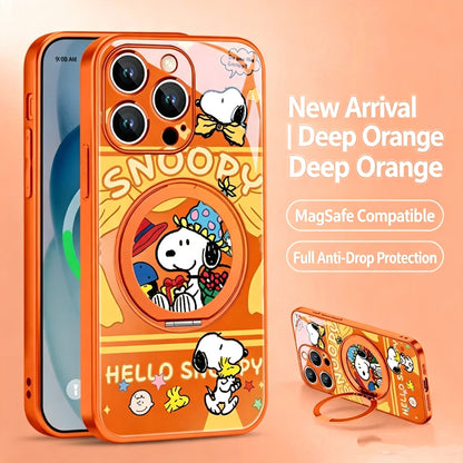 360° Rotatable Ring Kickstand Phone Case, MagSafe Magnetic Wireless Charging Cover with Cute Cartoon Pet Print, Full Camera Lens Protection Anti-Drop TPU Shell