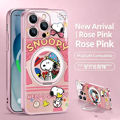 360° Rotatable Ring Kickstand Phone Case, MagSafe Magnetic Wireless Charging Cover with Cute Cartoon Pet Print, Full Camera Lens Protection Anti-Drop TPU Shell