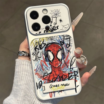 Graffiti Comic Hero Spiderman Earphone Pattern Flip Full Lens Protection Phone Case with Hidden Foldable Kickstand for iPhone
