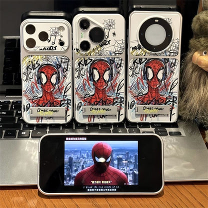 Graffiti Comic Hero Spiderman Earphone Pattern Flip Full Lens Protection Phone Case with Hidden Foldable Kickstand for iPhone