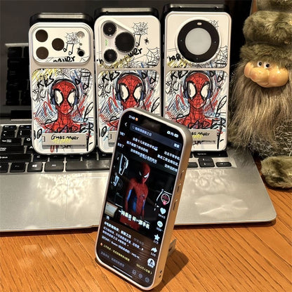 Graffiti Comic Hero Spiderman Earphone Pattern Flip Full Lens Protection Phone Case with Hidden Foldable Kickstand for iPhone