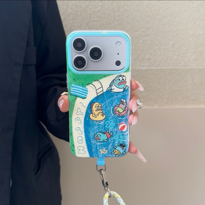 キュートなスポンジ・ボブとパトリックがプリントされたスマホケース。分割された大きなカメラ窓、全周を保護する耐落下衝撃構造、光沢のある明るいカラーフレームが特徴で、かわいいカートゥーンデザイン。iPhone対応。