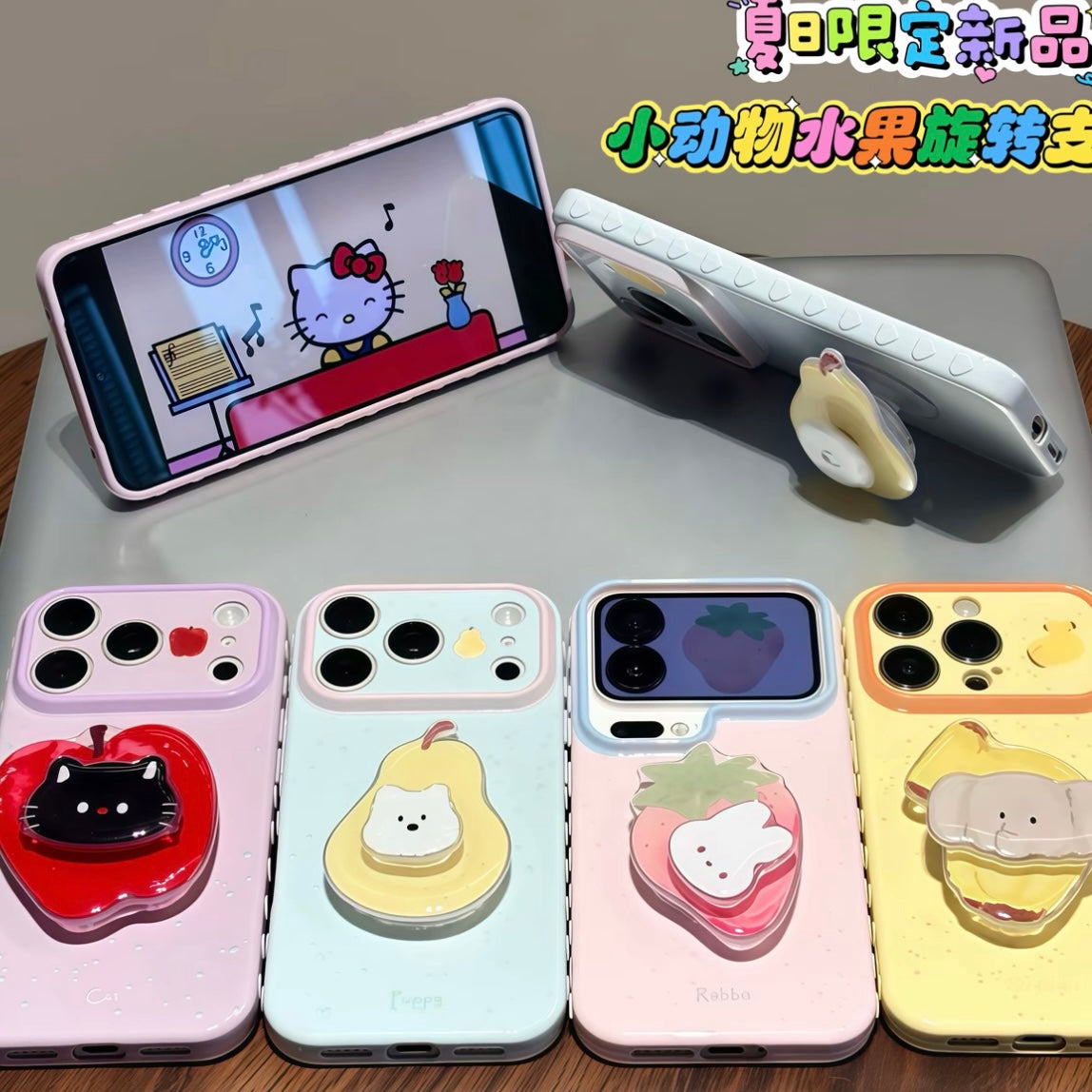 光沢のある可愛い漫画のスマホケース、360°回転磁気リングスタンド付き、ドナルドダック/グーフィー/プルート/ミッキー 耐衝撃保護ケース iPhone用