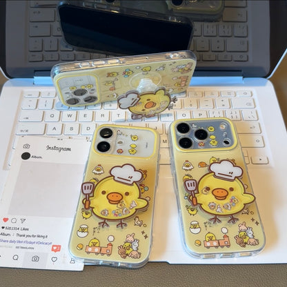 光沢のある可愛い漫画のスマホケース、360°回転磁気リングスタンド付き、ドナルドダック/グーフィー/プルート/ミッキー 耐衝撃保護ケース iPhone用
