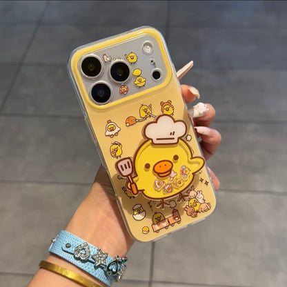 光沢のある可愛い漫画のスマホケース、360°回転磁気リングスタンド付き、ドナルドダック/グーフィー/プルート/ミッキー 耐衝撃保護ケース iPhone用