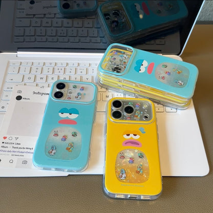 Cute Grumpy Cartoon Marine Fish Print Phone Case, Iridescent Shell Glitter Visual Window, Two-Tone Frame Anti-Drop Soft TPU Protective Case, Raised Camera Lens Protection for iPhone