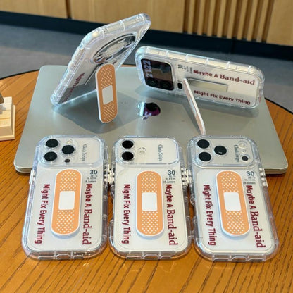 Cute Band-Aid Pattern Clear Phone Case with Foldable Band-Aid Kickstand, Anti-Drop Shockproof Transparent TPU Protective Cover for iPhone