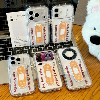 Cute Band-Aid Pattern Clear Phone Case with Foldable Band-Aid Kickstand, Anti-Drop Shockproof Transparent TPU Protective Cover for iPhone