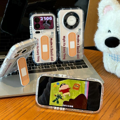 Cute Band-Aid Pattern Clear Phone Case with Foldable Band-Aid Kickstand, Anti-Drop Shockproof Transparent TPU Protective Cover for iPhone