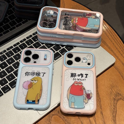 Sassy Cartoon Bubble Blowing Character Phone Case with Foldable Stand, Two-Tone Frame Clear Shockproof TPU Cover with Funny Slogan So What for iPhone