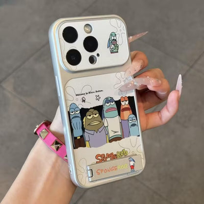 Divertida Carcasa de Teléfono de Bob Esponja, Calamardo y Patricio con Tapa de Espejo Abatible