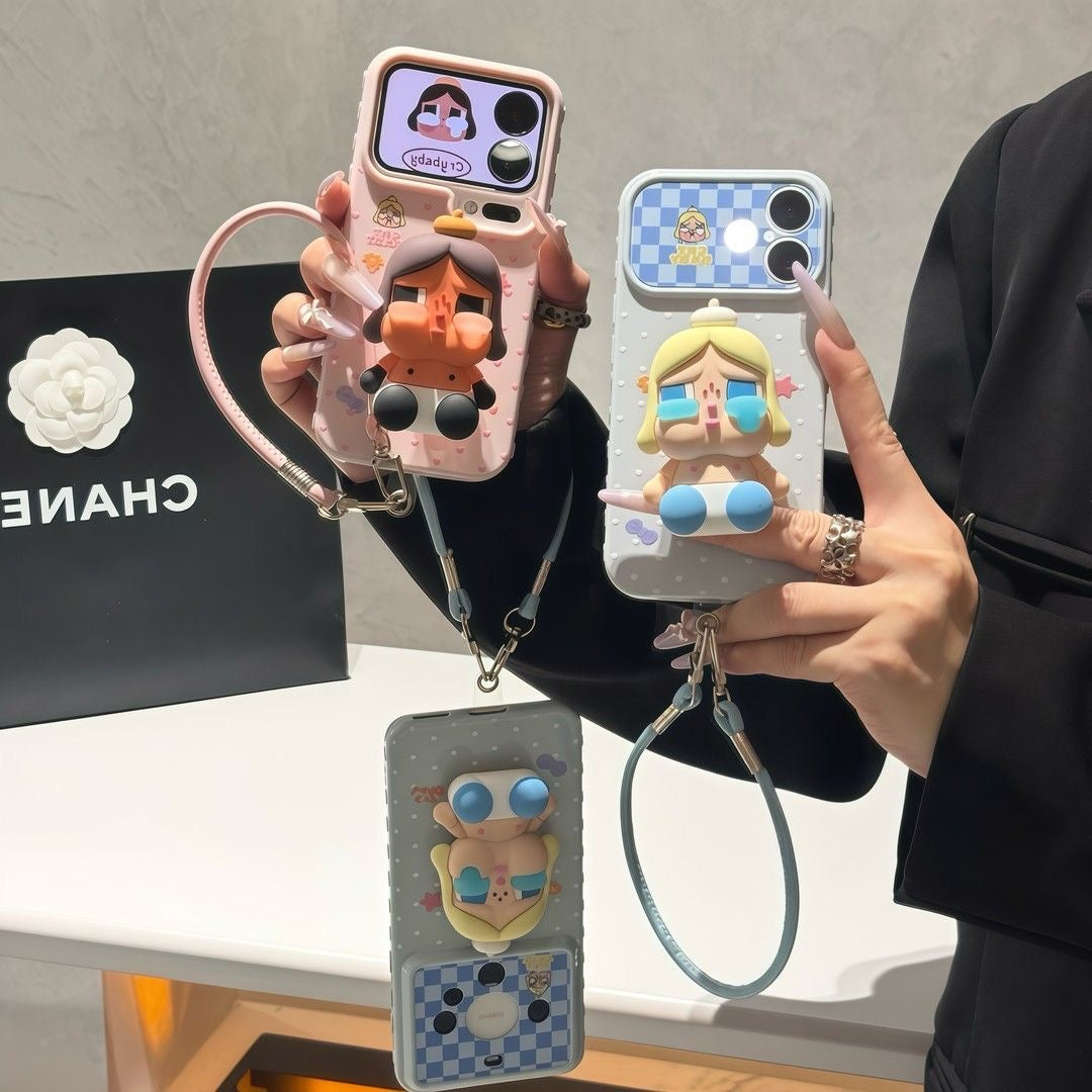 トレンディーな美しさのクマのスタンドフォンケース、ハンドストラップ付き、可愛いミニコーヒーカップデコレーション、シルバーフレーム滑り止め保護フォンカバー（全機種対応）