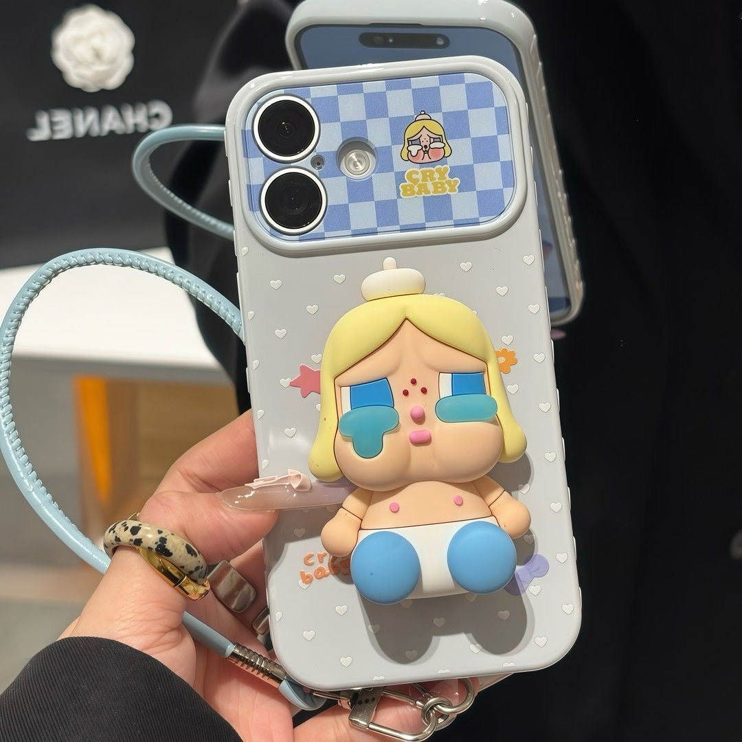 トレンディーな美しさのクマのスタンドフォンケース、ハンドストラップ付き、可愛いミニコーヒーカップデコレーション、シルバーフレーム滑り止め保護フォンカバー（全機種対応）