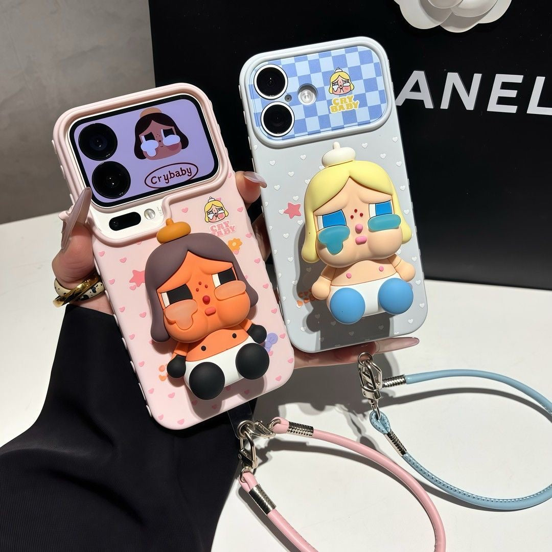 トレンディーな美しさのクマのスタンドフォンケース、ハンドストラップ付き、可愛いミニコーヒーカップデコレーション、シルバーフレーム滑り止め保護フォンカバー（全機種対応）