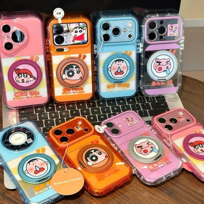 Funda protectora para iPhone con anilla magnética de dibujos animados vintage de Minnie, Goofy, Piolín y ventana grande para cámara, a prueba de golpes