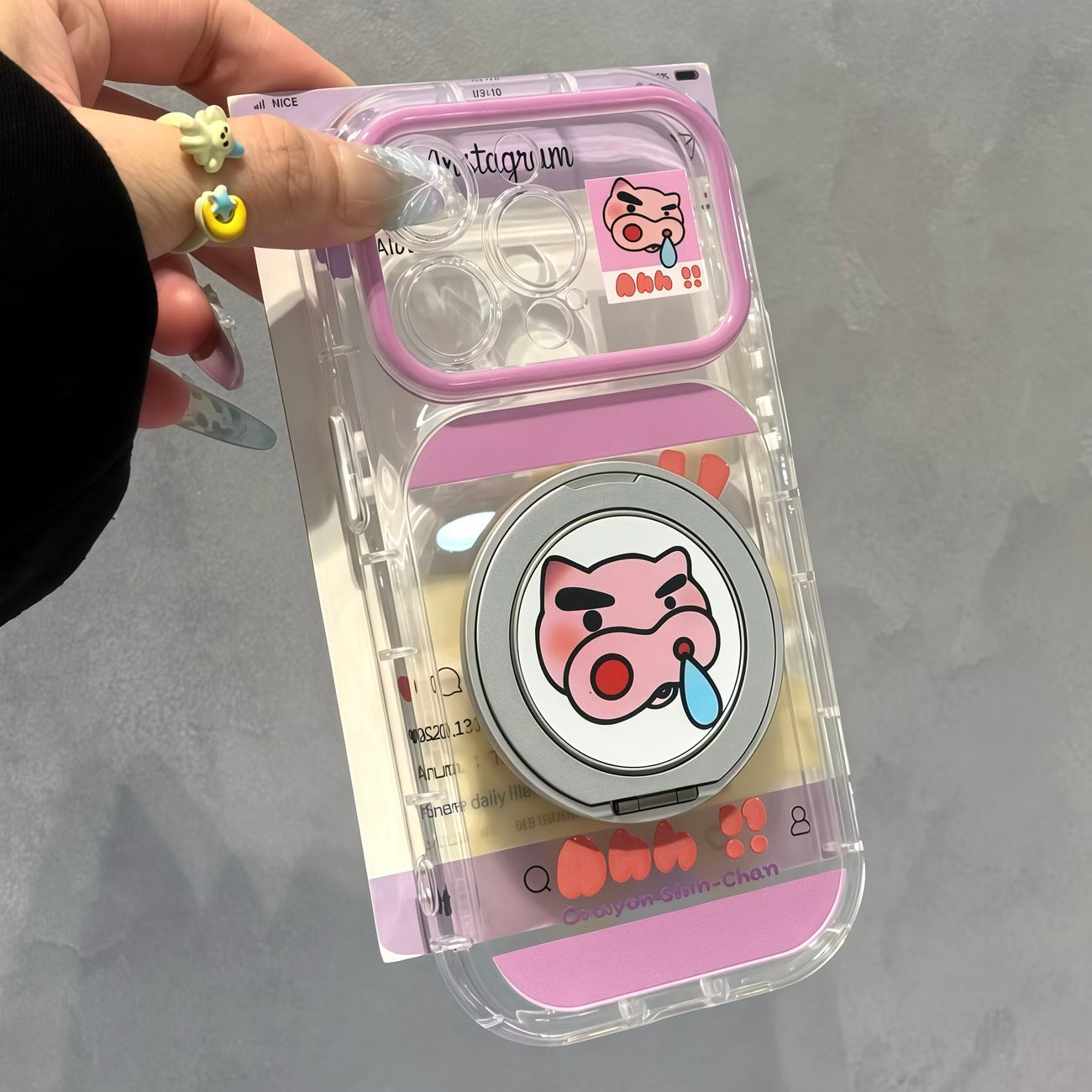 Funda protectora para iPhone con anilla magnética de dibujos animados vintage de Minnie, Goofy, Piolín y ventana grande para cámara, a prueba de golpes