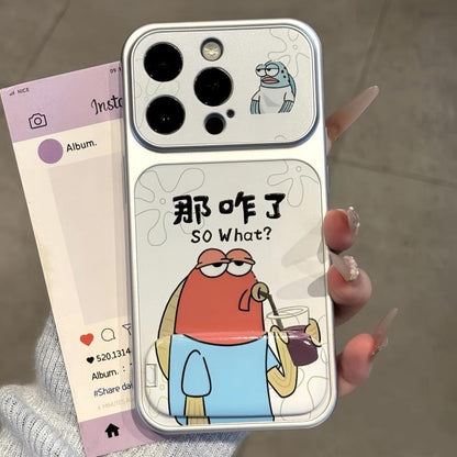 Funny Ocean Cartoon Character Phone Case With Hidden Mirror Kickstand, Electroplated Silver Frame, Dual‑Way Stand For Watching Videos Reading, Shockproof TPU Protective Shell for Smartphones