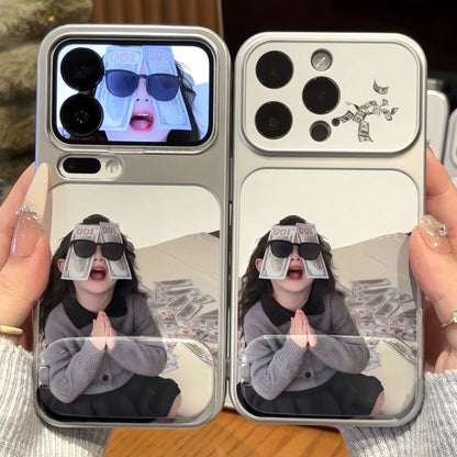 Funny Girl Money Graphic Mirror Phone Case, Large Camera Window Metallic Frame, Shock‑Absorbent Protective Shell for Smartphones